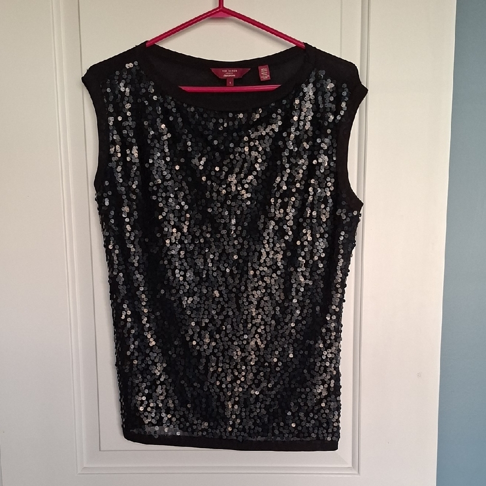 Ted Baker Black  Sequin Sleeveless Top